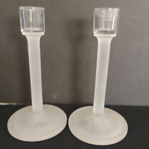 Dansk Art Glass, set of 2 Frosted candlesticks, MCM